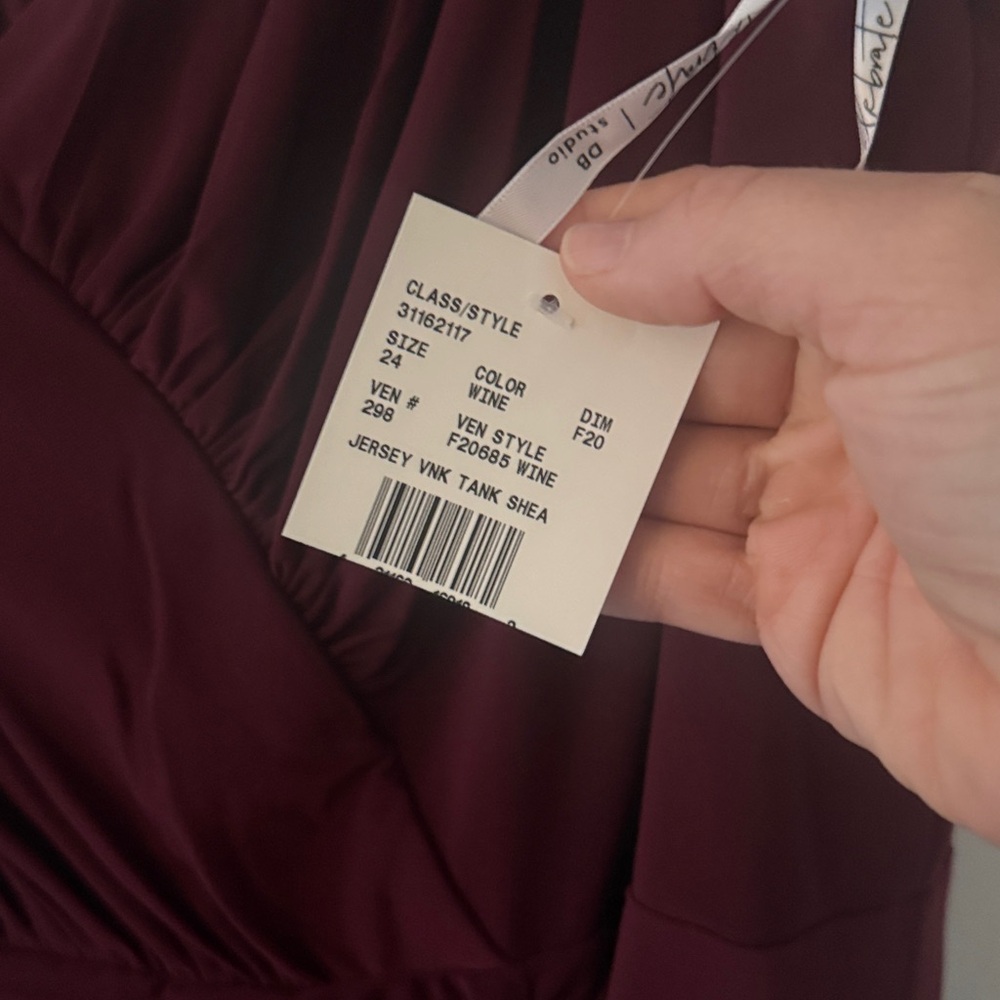 Wine Color Sleeveless V-Neck Rouched Floor Length Dress from David’s Bridal - Picture 4 of 6
